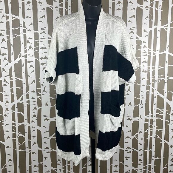 Vince Camuto Short Sleeve Striped Open Front Cardigan Sweater XL - Picture 1 of 8